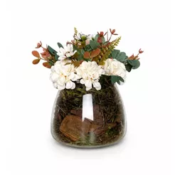 Arranjo Vaso Incolor Crisântemo Artificial Buquê Decoração