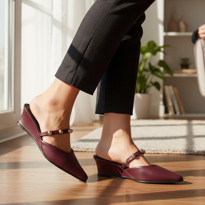 Tamanco Mule Feminino Salto Anabela 5 cm Bico Fino com Pérolas | Confortável, Elegante e Casual