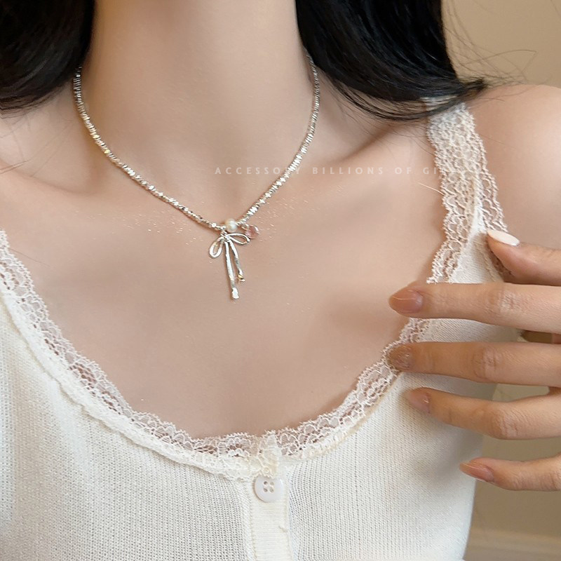 colar femenino colar aço inoxidável Bilhões menina colar quebrado prata Metal Ballet estilo arco amor pérola colar fem