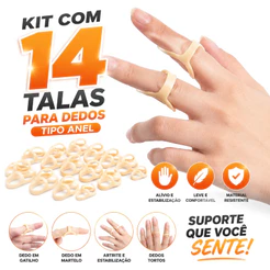 Kit com 14 Talas para Dedo Tipo Anel Suporte para Dedo em Gatilho Martelo Artrite e Estabilização