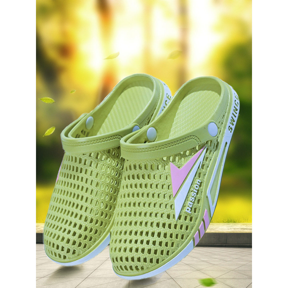 Baotou sandálias femininas chinelos verão praia casal malha respirável sapatos femininos buraco exterior Wear Anti-desli
