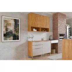 Cozinha Modulada Completa Divina 2 Peças (1Aéreo+1Balcão) C2P44 Freijo/Off White - MGM
