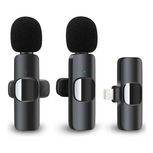 Microfone De Lapela Compatível Com iPhone Sem Fio Profissional Duplo Cor Preto M-k9-ip-2