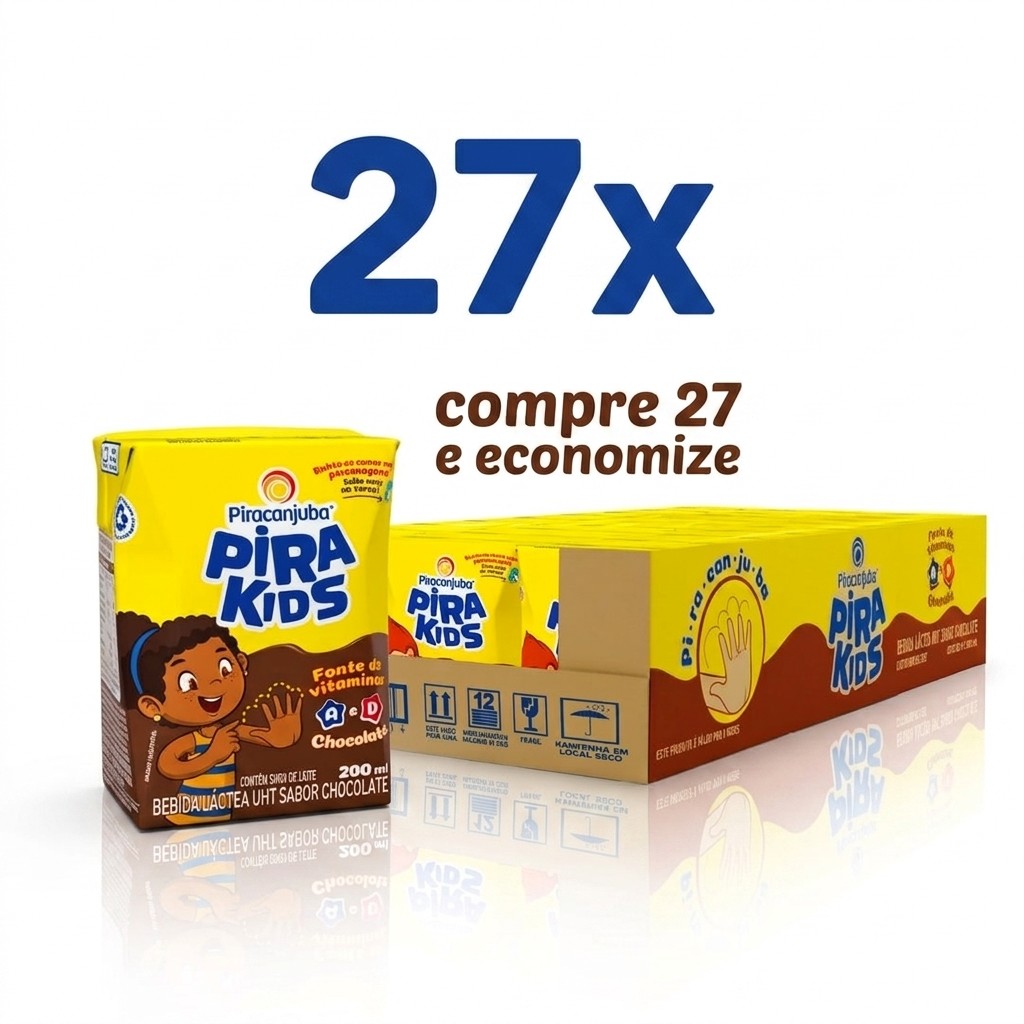 Achocolatado Pirakids Piracanjuba 200ml | Bebida Láctea Sabor Chocolate Pronta para Beber Lancheira