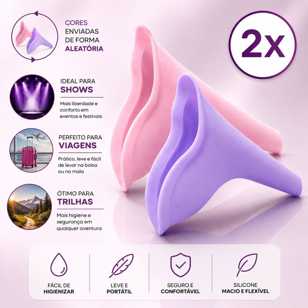 Kit 2 Condutor Urinário Feminino De Silicone Portátil Urinol - Ideal para Fazer Xixi em Pé Banheiro Viagem Show Trilha