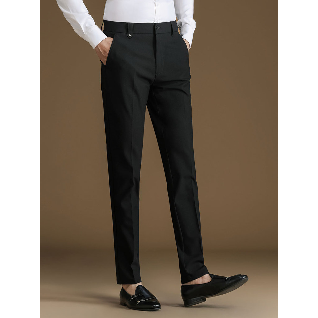 POWO primavera outono calças casuais masculinas terno de negócios calças novo estilo preto fino-ajuste versão coreana pé