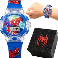 Relogio Silicone Digital Infantil Homemaranha Led luz qualidade premium menino criança heroi azul