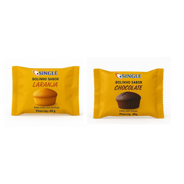 Bolinhos sortidos chocolate e laranja - Cx com 40un de 40g - Single - Mini bolo - Cupcake