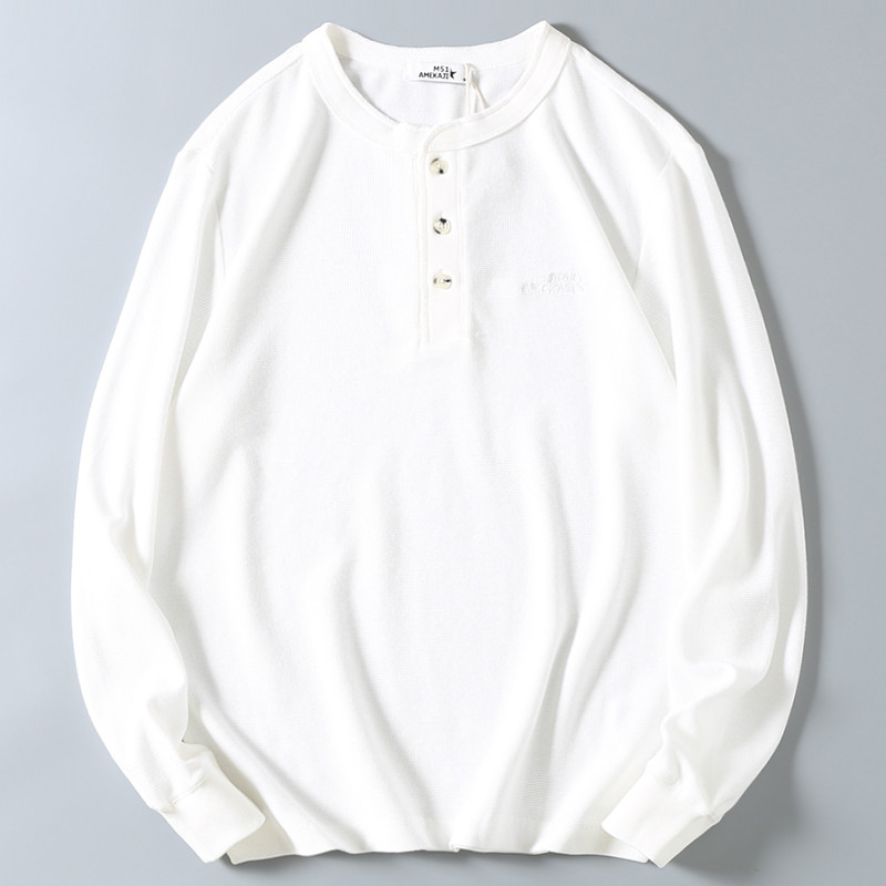 Comércio exterior americano Casual Henry colarinho carta bordado de manga comprida camiseta masculina primavera outono 2