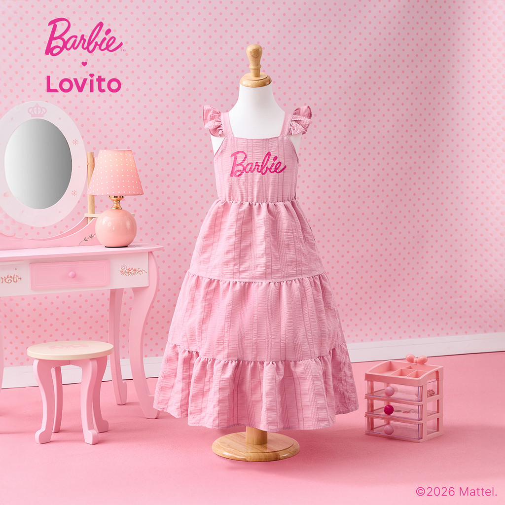 Barbie™ X Lovito Kids Vestido Fofo Camadas Jacquard Rosa Primavera/verão Menina DRBL4PAD028