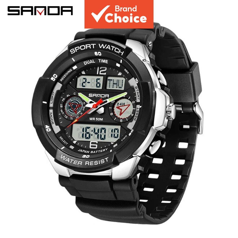 Sanda 6197 Relógio De Pulso Esportivo Masculino Multifuncional À Prova D'água Com Display Duplo