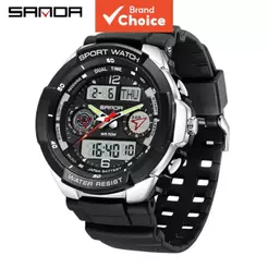Sanda 6197 Relógio De Pulso Esportivo Masculino Multifuncional À Prova D'água Com Display Duplo