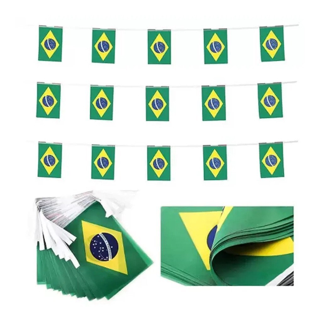 Cordão De Bandeiras Do Brasil Em Tecido Para Decoração Copa Do Mundo