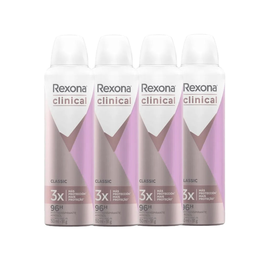 Kit Desodorante Antitranspirante Aerosol Rexona Clinical Classic 91g - 4 Unidades