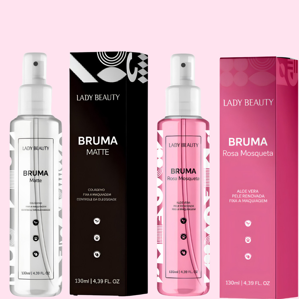 Kit Brumas Facial Fixadora - Bruma Rosa Mosqueta + Bruma Matte - Lady Beauty