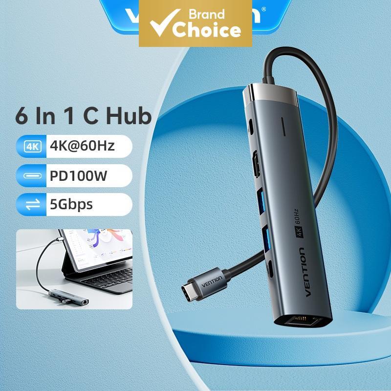 Vention 6 em 1 HUB USB C Tipo C Estação de acoplamento Mini 100W PD Carregamento rápido 4K HDMI 5Gbps Adaptador USB 3.0