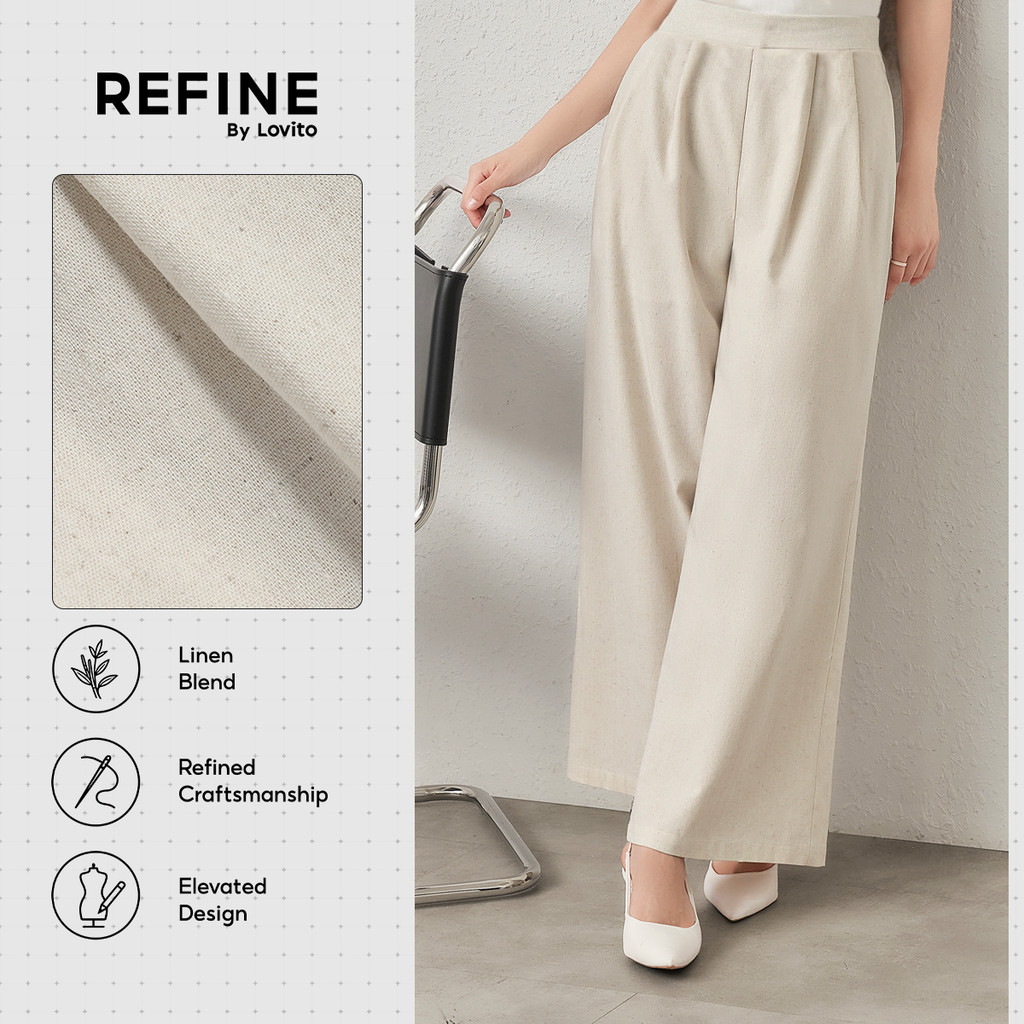 (New Arrival) (Refine by Lovito) Calça Social Mistura Linho Bolso Cor Damasco Trabalho Feminino PTR42P1D077