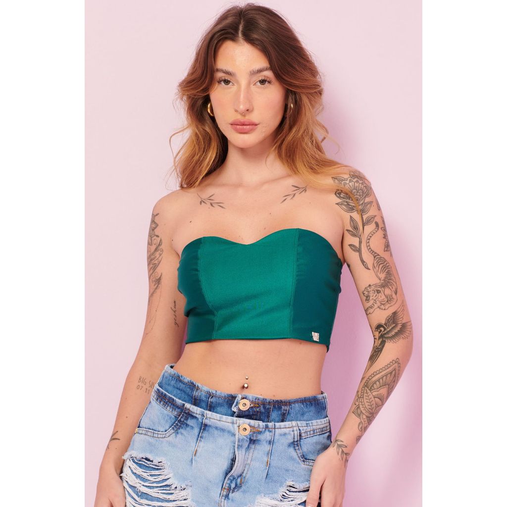 Top Feminino Up Glam Decote Coração Planet Girls Verde Médio