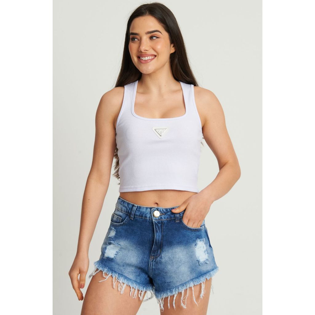 Regata Feminina Cropped Aplique Logo Planet Girls Branco