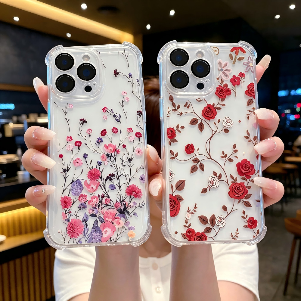 Capa De Telefone Floral Transparente Para Samsung A27 A37 A57 A17 A07 A56 A55 A54 A73 A36 A35 A34 A33 A26 A25 A24 A23 A2