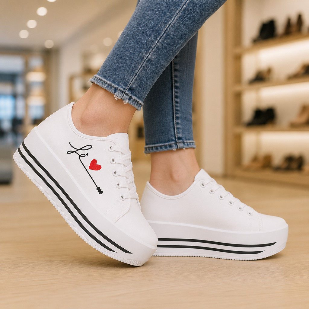 Tênis Feminino Plataforma Branco Casual Confortável Sola Alta Moda Leve Dia a Dia Original