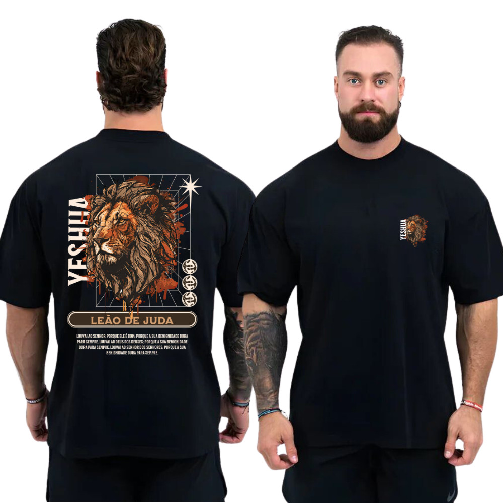 Camisa Oversized Academia Yeshua Leão de Juda Estampado Camiseta Algodão 100% Lançamento Streetwear