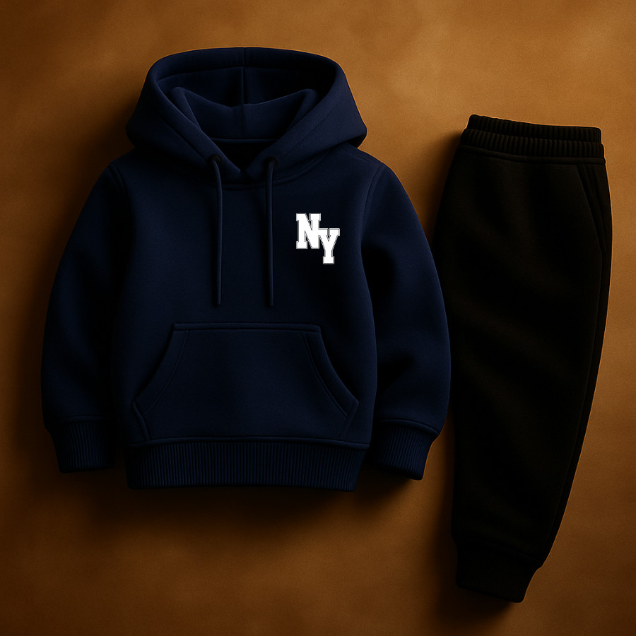 Conjuntinho kit Moletom Para Crianças Menino e Menina NewYor Algodão Flanelado Com Capuz
