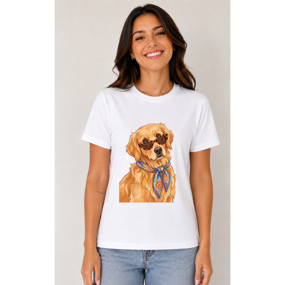 Camiseta Blusa Infantil Adulto Desenho Fofo Cachorro Estiloso Golden Unissex Pet Algodão Confortável Criança