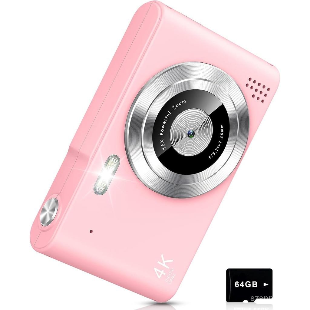 Câmera Digital, Câmera para Crianças, Câmeras Digitais UHD 4K 48MP com Cartão SD de 64GB e Zoom Digital de 16X, Anti-vib