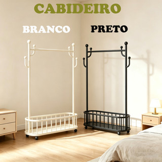Cabideiro de Chão com Rodas em Metal, Varal de Roupas Independente com Cesto Inferior e Ganchos Laterais para Quarto