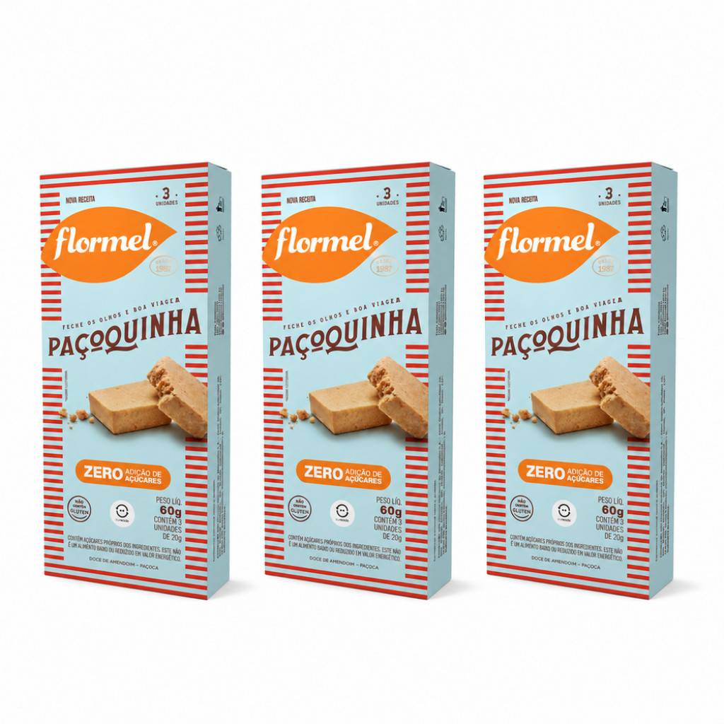 Kit 3 Paçoca Zero Açucar Sem Gluten 20g Amendoim