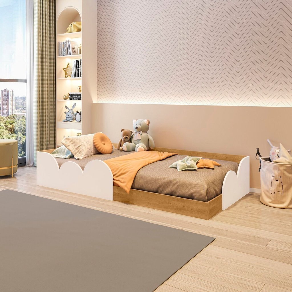 Cama Infantil Montessoriana Solteiro Cloud Branco/Freijó Branco/Freijó
