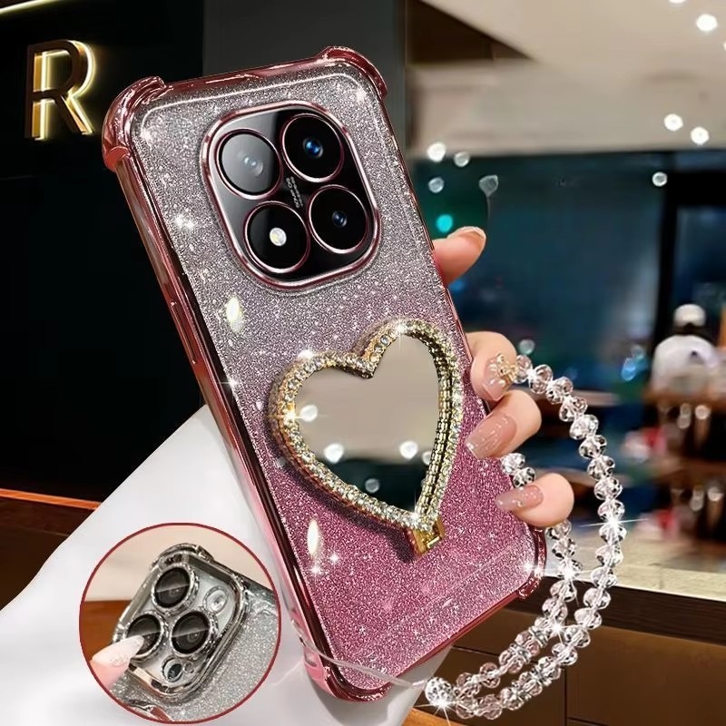Glitter Coração Espelho Titular Caso Suporte Para Xiaomi Poco X8 M8 X7 X6 M7 M6
