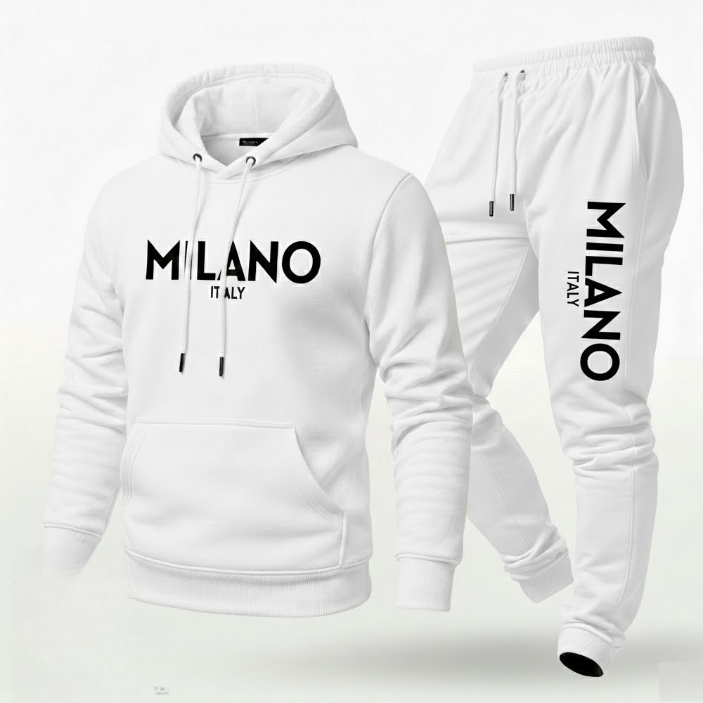 Conjunto Moletom Unissex Estampado Milano Italy Calça Moletom e Blusa Com Capuz Bolso Canguru - Qualidade Premium