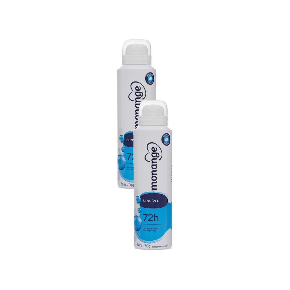 Kit 2 Desodorante Monange Sensível Sem Perfume Aerosol Antitranspirante 72h 150ml