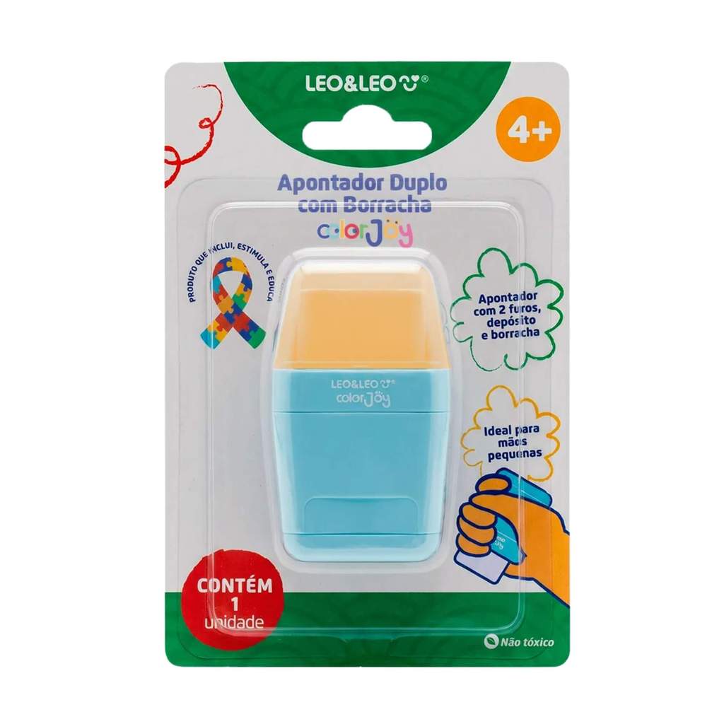 Apontador Duplo Color Joy com Depósito e Borracha Blister Leo&Leo Leonora - 10838
