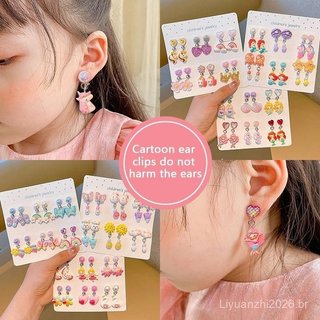 6 pares de brincos infantis de pressão, adequados para meninas, sem necessidade de furo, design sem furo, formato de des