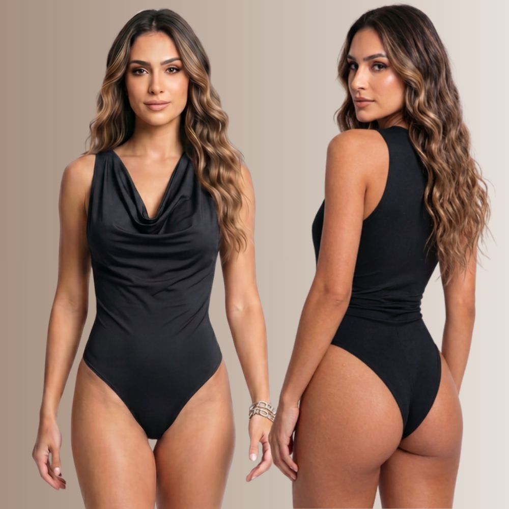 Body Feminino Poliamida Premium Gola Degagê Fecho Regulável Tecido Zero Transparência Slim