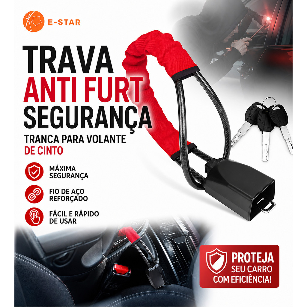 ESTAR Trava Anti Furto Para Volante Caminhão C/ Cinto Segurança