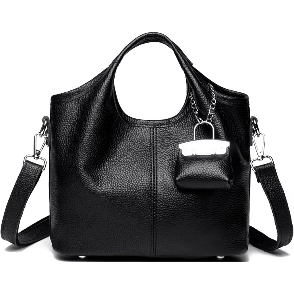 Bolsas Bucket de Couro Genuíno Makukke para Mulheres, Pequenas Bolsas de Mão Transversais com Alça de Ombro Ajustável EA