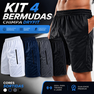 Kit 4 Shorts Bermuda Dry Fit Esportiva Treino Com Ziper no Bolso - Simbolo Refletivo em Alta 2025