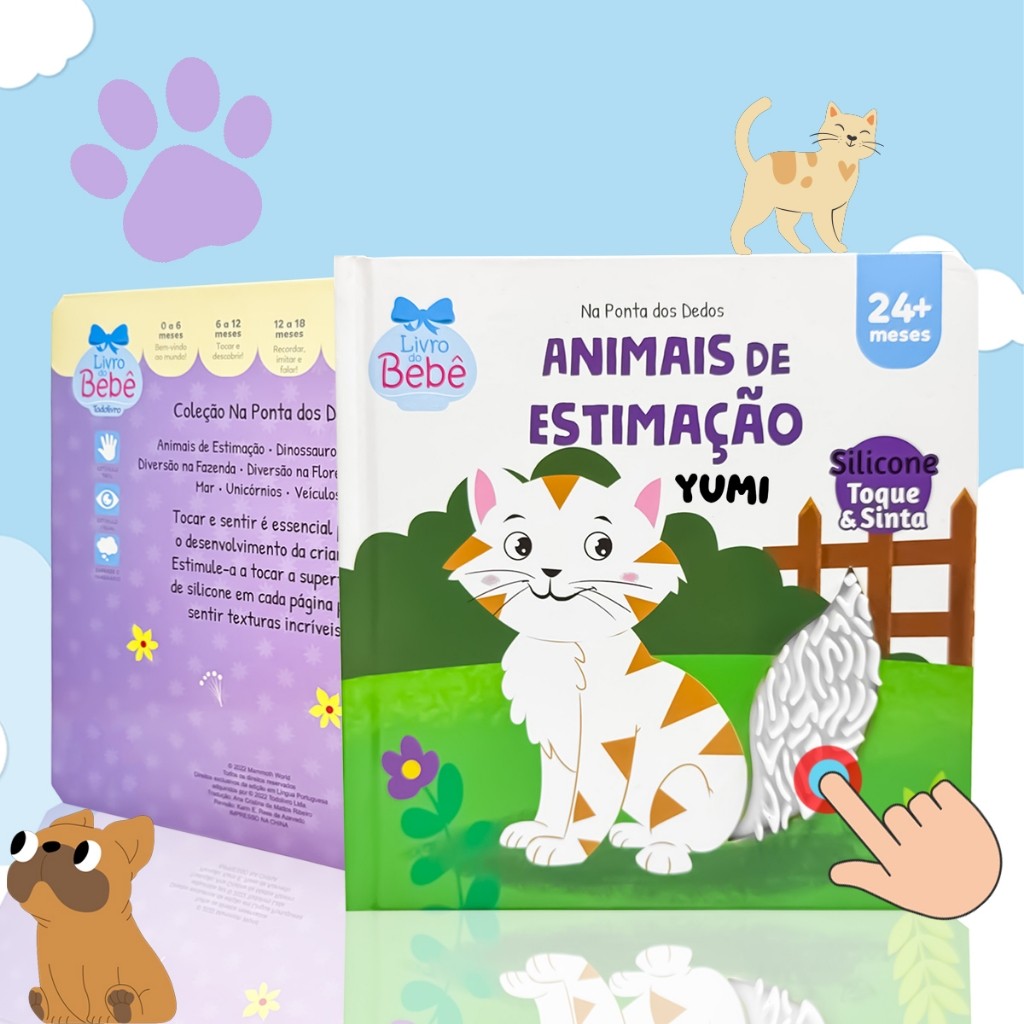 Livro Infantil Bebê Toque E Sinta Animais De Estimação Sensorial Texturas Edição Premium