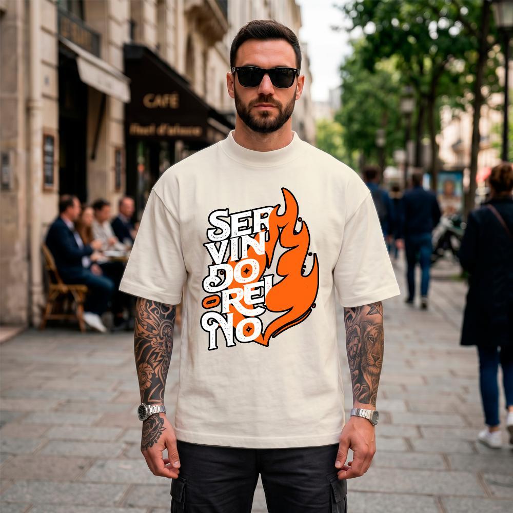 Camiseta Oversized Masculina Suedine Estampada Servindo o Reino Streetwear Cristã