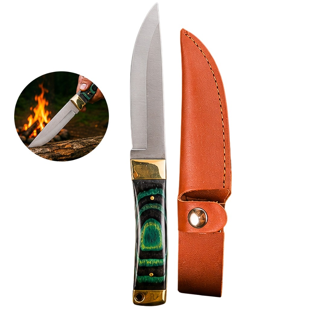 Faca Curta Ornamentada 17,5cm Aço Forjado Profissional Com Bainha Cabo Ergonômico Churrasco Açougue