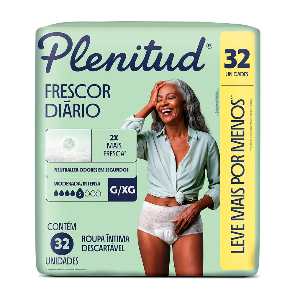 Roupa Íntima Plenitud Frescor Diário Tamanho G/XG 32 Unidades Descartáveis Leve Mais Por Menos