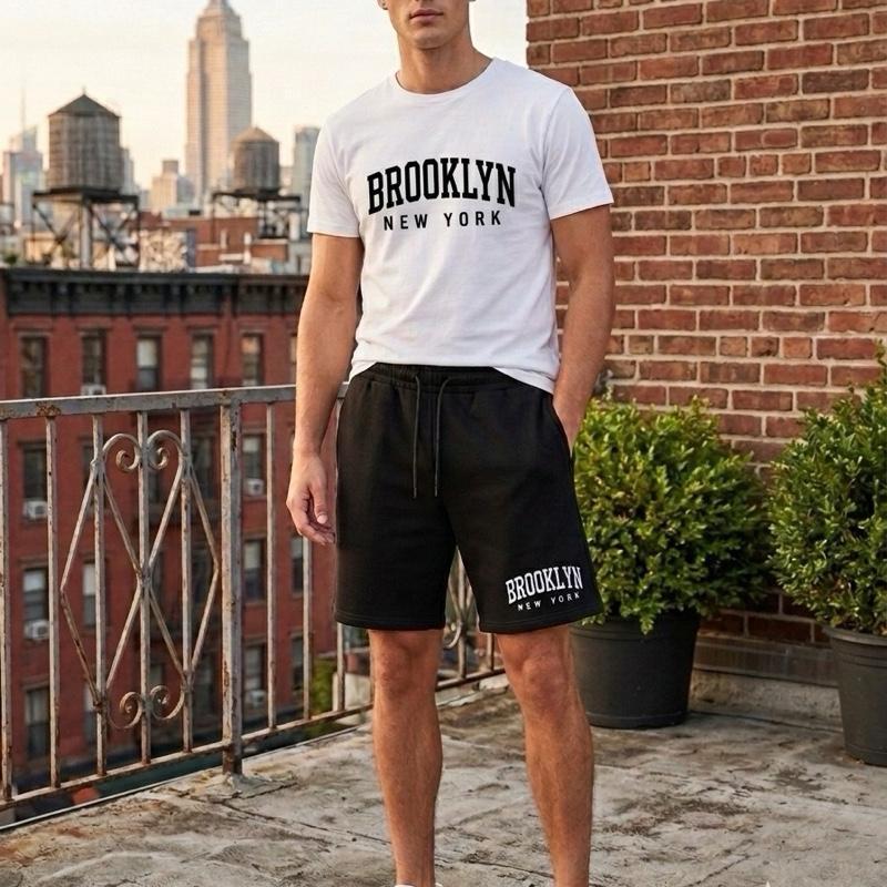 Conjunto Bermuda Moletom e Camiseta Algodão Brooklyn Kit 2 Peças Lançamento Confortável Ótima Qualidade