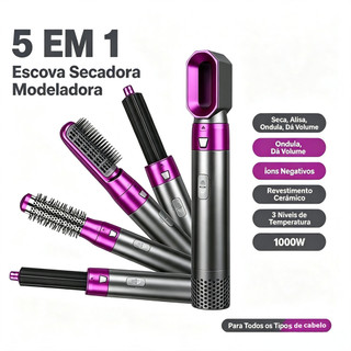 Escova Profissional Para Secador De Cabelo Com Ar Quente 5 Em 1 110V,Pente,Modelador,Aume…