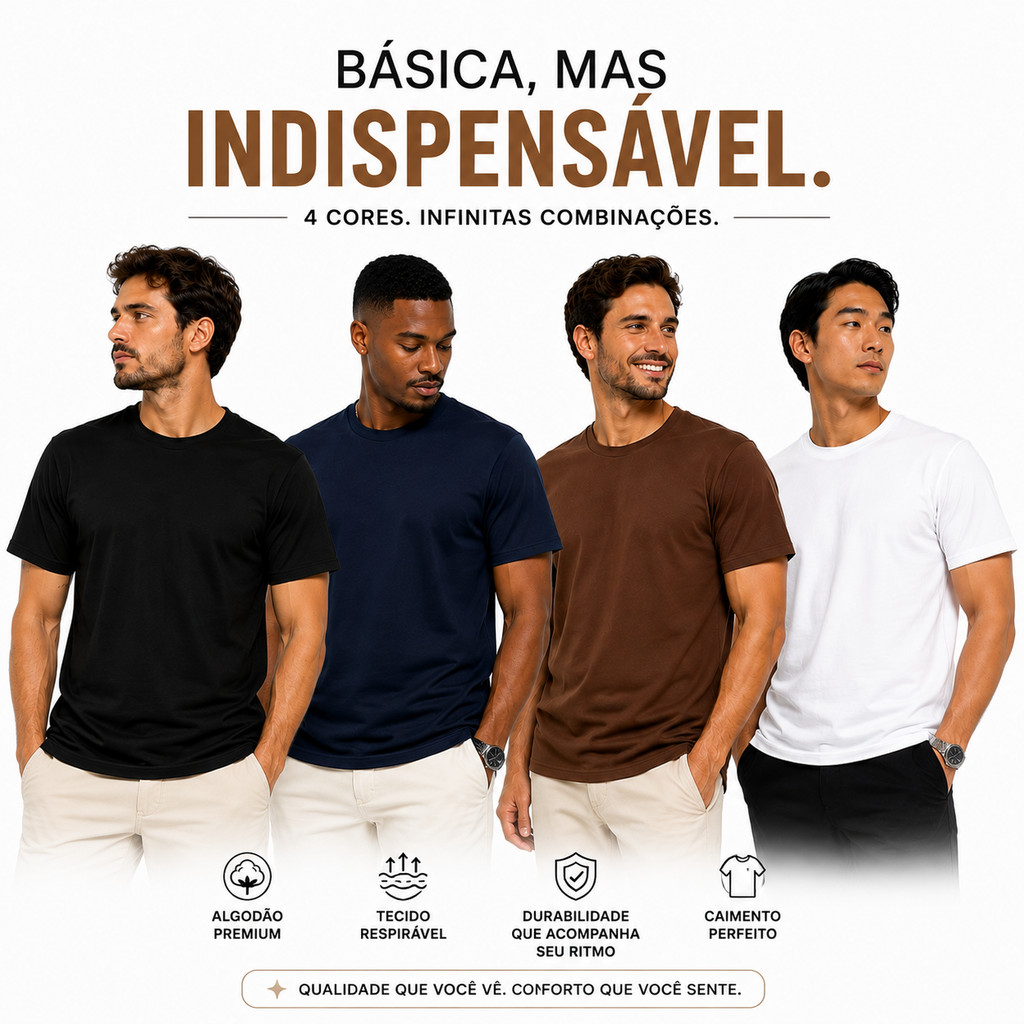 Kit 3 Camiseta Masculina 100% Algodão Premium Básica diversas Cores Gola Redonda Camisa