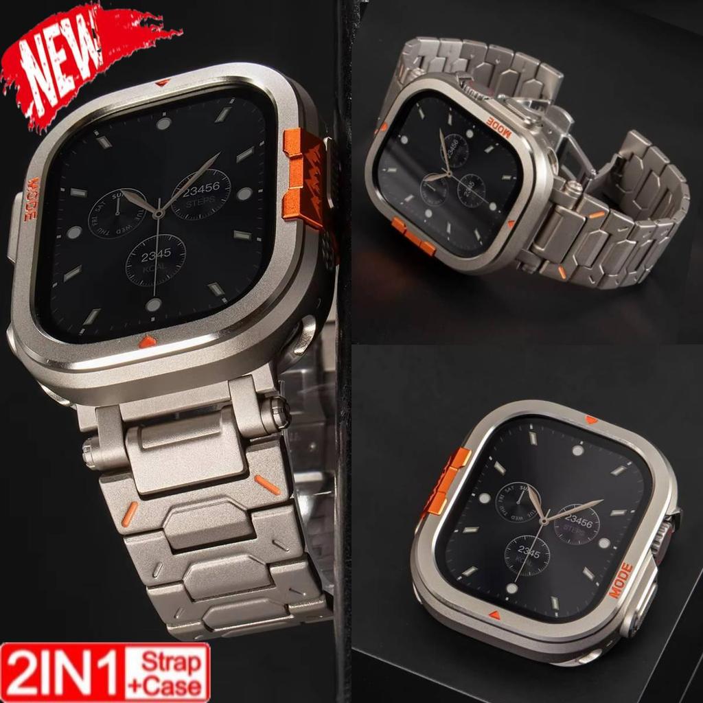 Pulseira De Titânio + Caixa De Metal Protetor Robusto Capa Compatível Para Apple