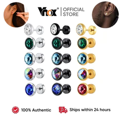 Brincos Vnox Colorido Verde Preto Ouro Prata Zircão , Piercing Hipoalergênico De Aço Inoxidável Para Homens E Mulheres